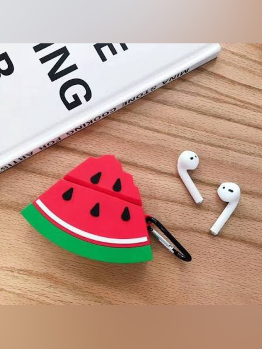 Watermelon Silicone AirPods Case Cover with Carabiner - Red/Green